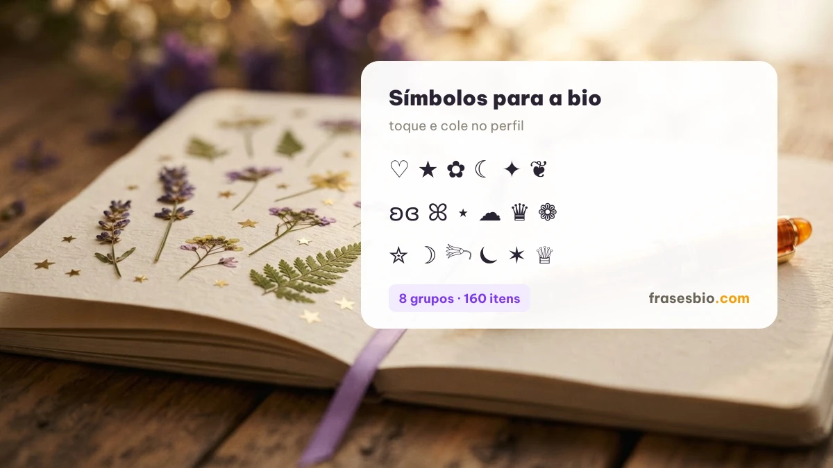 Símbolos para bio do Instagram agrupados por tema, prontos para tocar e copiar