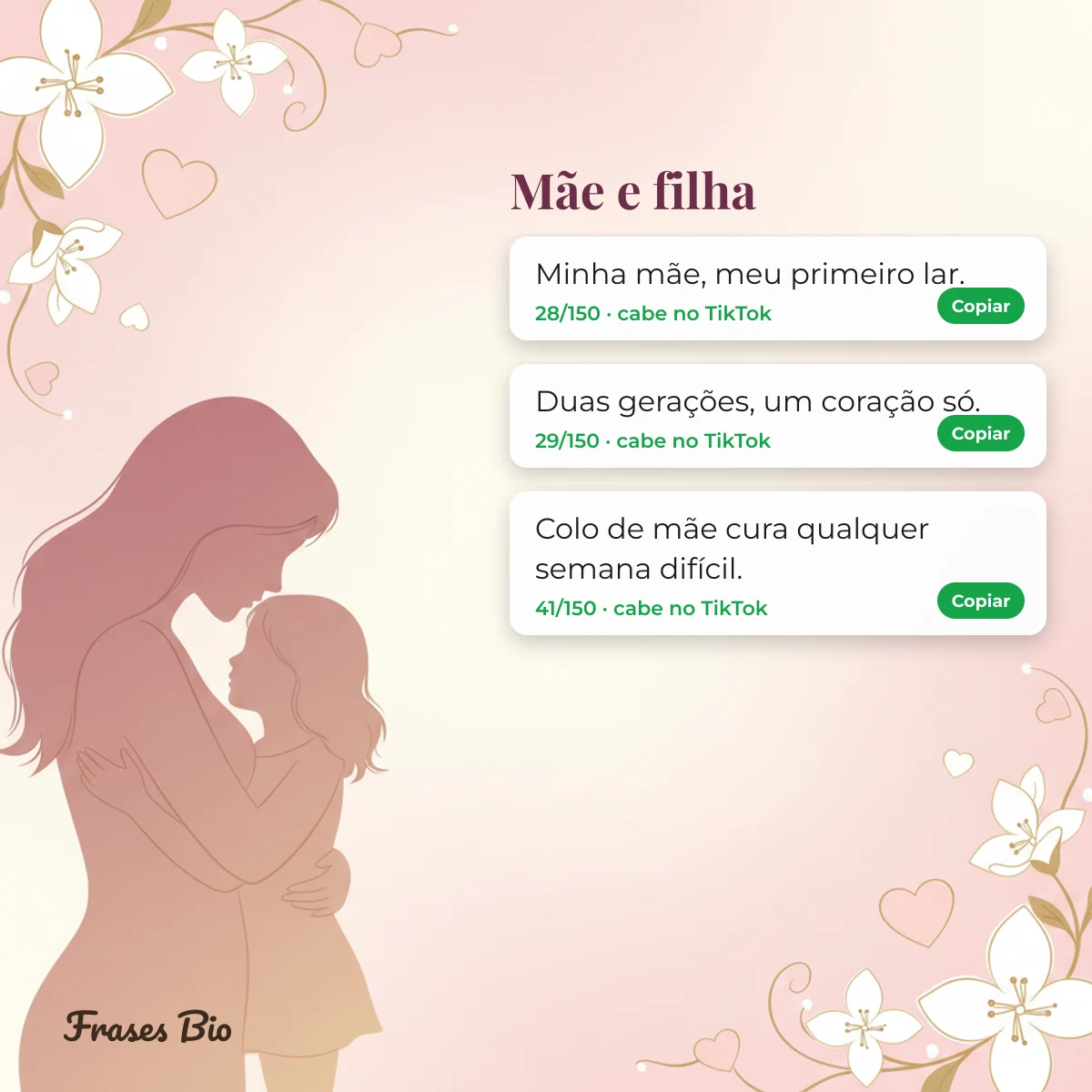 Frases de mãe e filha para status com botão de copiar