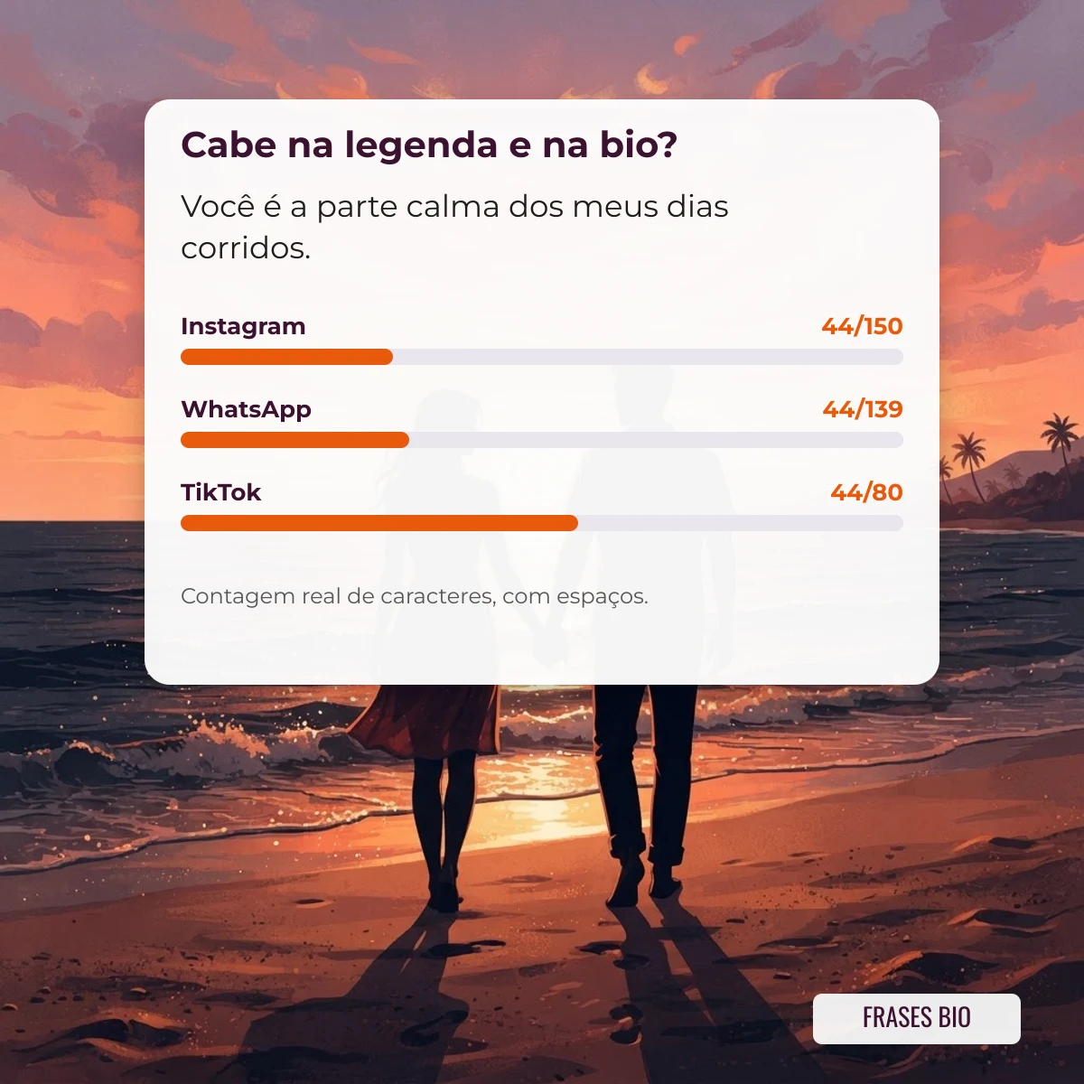 Legenda de casal e o limite de caracteres da bio e do status