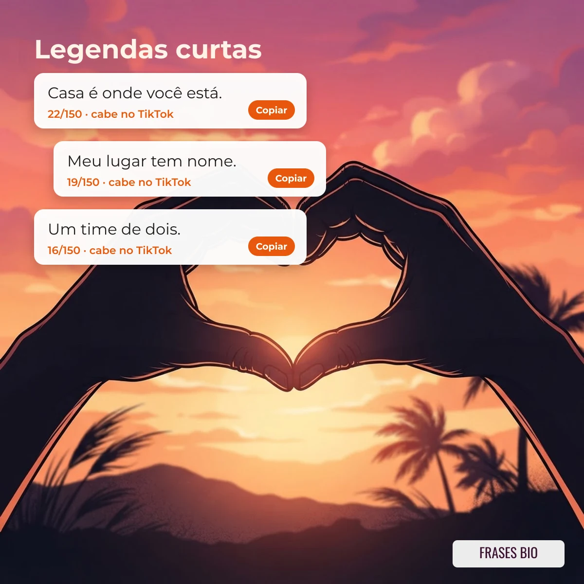 Legendas curtas para foto de casal com botão de copiar